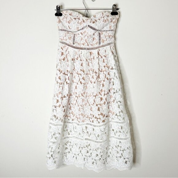 LULUS Pinnacle of Prestige Ivory Lace Midi Dress Strapless White Bridal Size XS - Picture 9 of 16